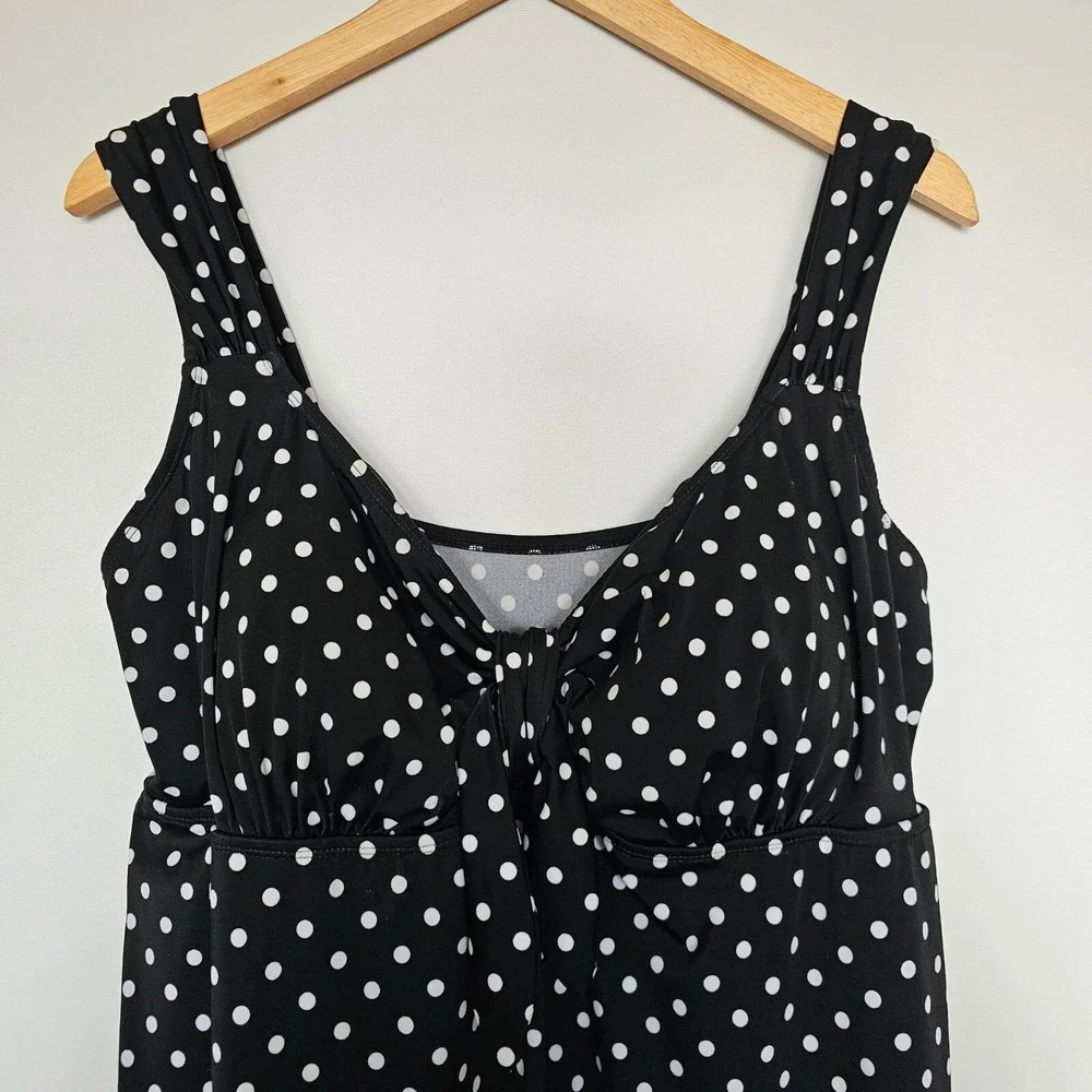 Great Lengths Black White‎ Polka Dot Swimdress Size 22W Tie Front Bathing Suit